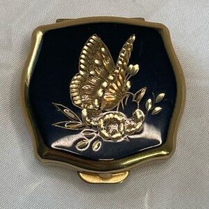 Vintage Stratton, Butterfly Black And Gold Pillbox Trinket Box